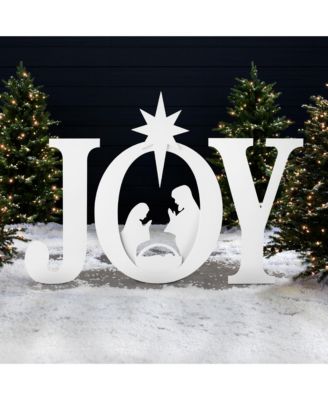 46in Outdoor JOY Christmas Nativity Decoration w/ Weather Resistant PVC, Ground Stakes