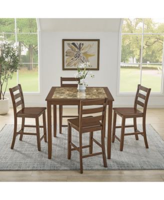 Retro 5-Piece Dining Set with Bar Table and Chairs in Brown