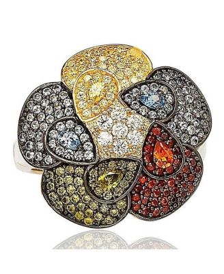 Suzy Levian Sterling Silver Cubic Zirconia Pave Multi-Color Flower Ring (20 mm)