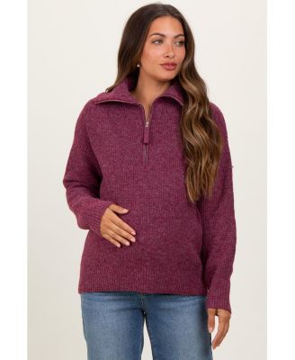 Maternity Burgundy Half Zip Pullover Sweater