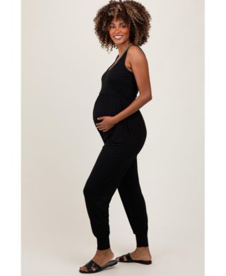 Maternity Black Scoop Neck Sleeveless Jogger Jumpsuit