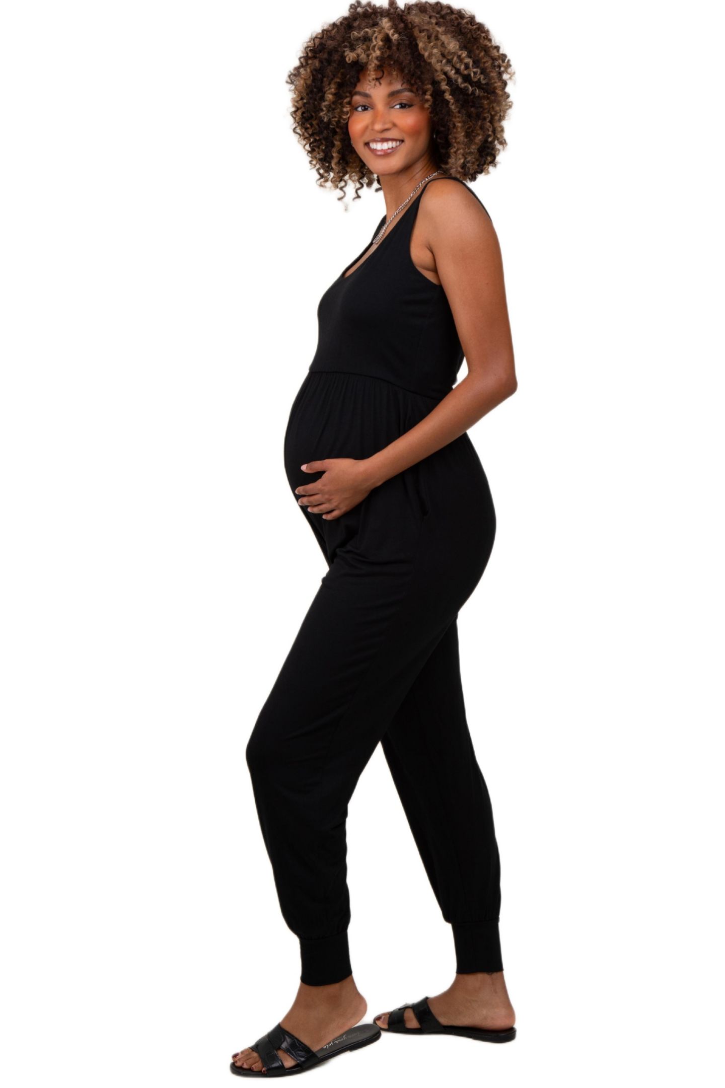 Женские брюки Pinkblush Black Scoop Neck Sleeveless Jogger Jumpsuit, цвет: Чёрный — фото 2