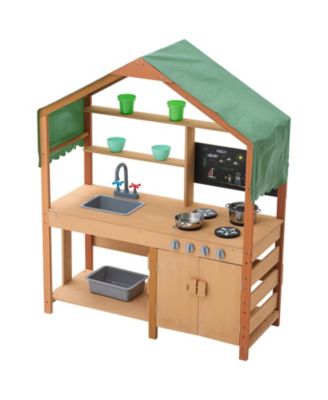 Kids Outdoor Mud Kitchen Playset with Canopy Sink Storage and Pretend Cooking Features