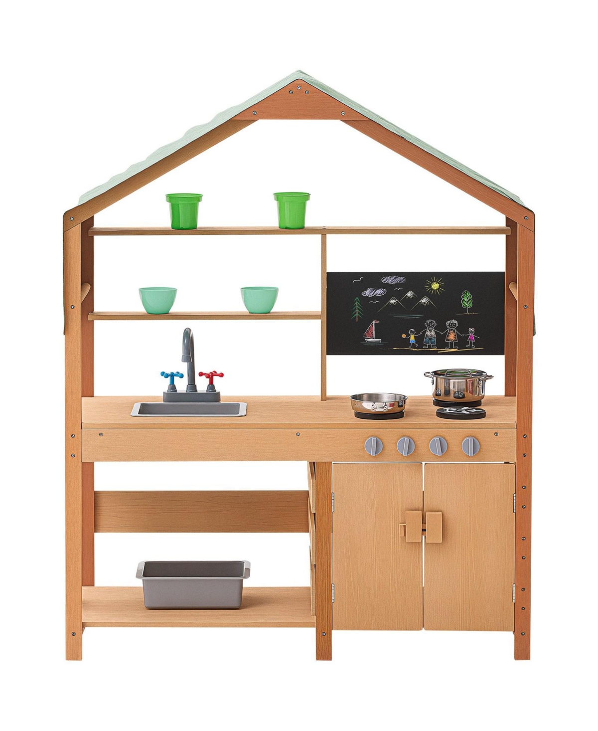 Hongge Kids Outdoor Mud Kitchen Playset with Canopy Sink Storage and Pretend Cooking Features