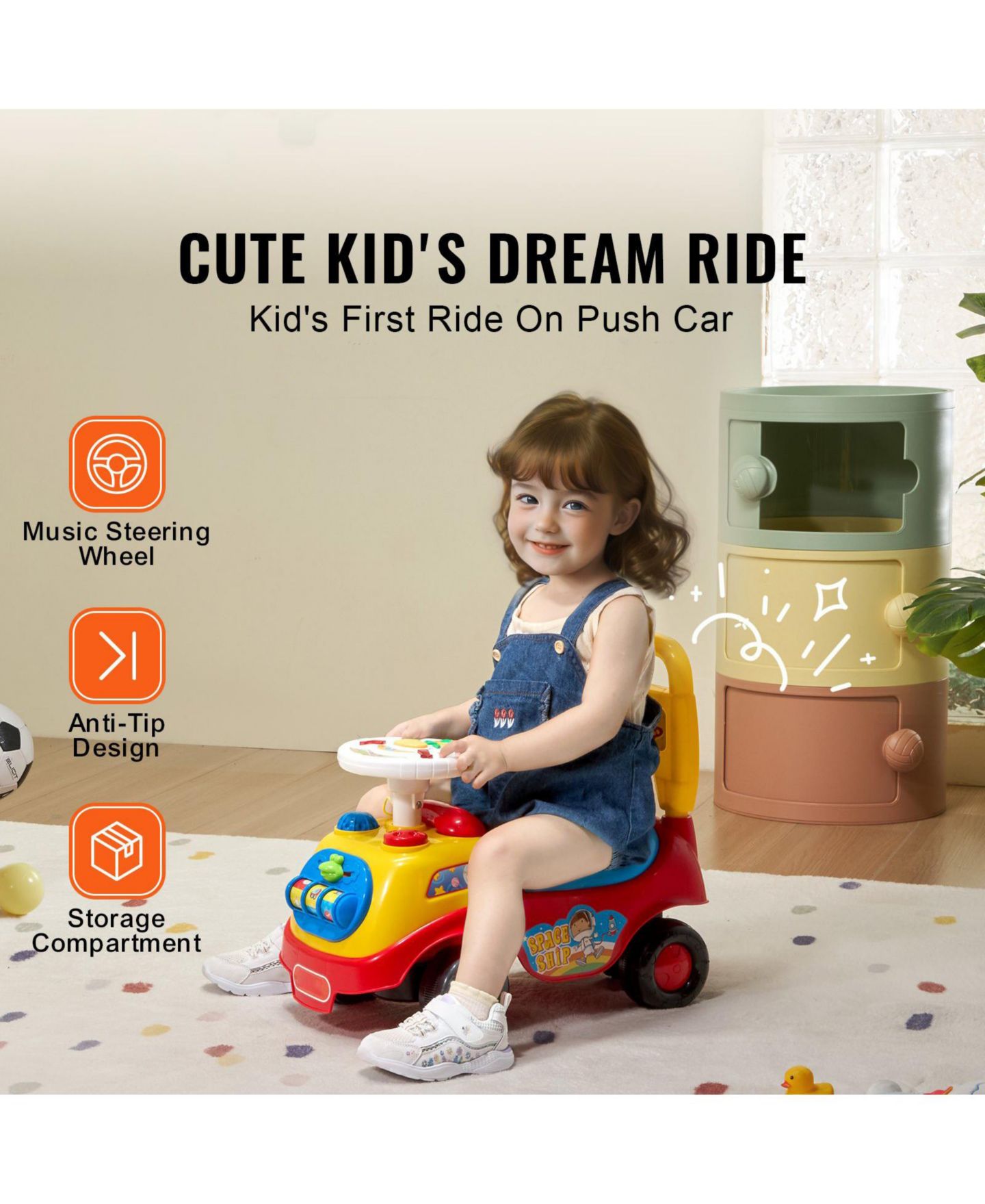 Детская игрушка Mecale Ride On Push Car Sit-to-Stand with Musical Steering Wheel & Under-Seat Storage, Ages 1-3, цвет: Жёлтый — фото 7