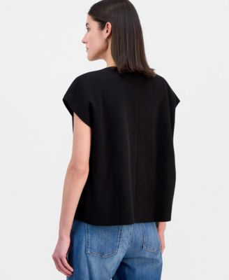 Women's Boxy V-Neck Cap-Sleeve Top