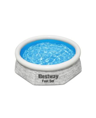 8' x 24" Round Inflatable Outdoor Swimming Pool with Filter Pump, Gray