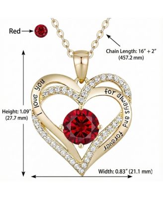 14K Gold Plated Heart ''I Love You'' Pendant with Colored Cubic Zirconia