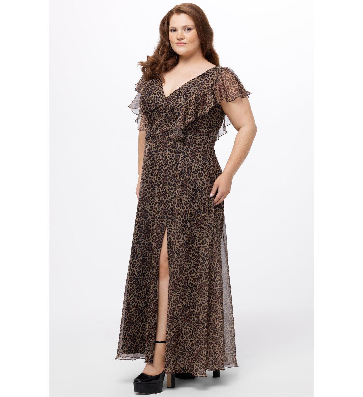 Женское платье Celebrations by Sydney's Closet Short Sleeve V-Neck Animal Print with Slit, цвет: С принтом — фото 2