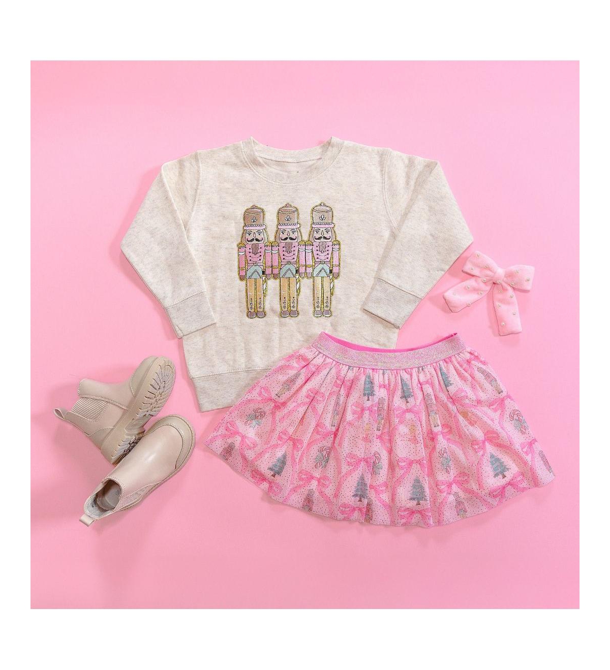 Sweet Wink Big Girls Pastel Nutcracker Patch Christmas Sweatshirt