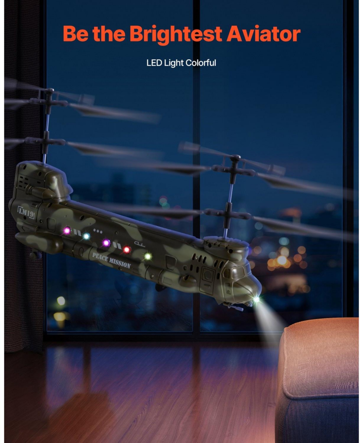 Mecale Rc Helicopter, 2.4GHz Military 3.5-Channel with Led Lights, 20 Min Flight, One-Key Takeoff/Landing Toy for Kids 8