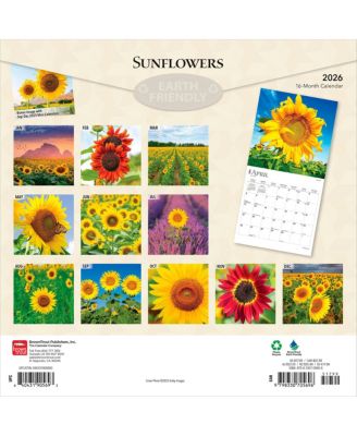 Sunflowers | 2026 12 x 24 Inch (Hanging) Monthly Square Wall Calendar | Plastic-Free