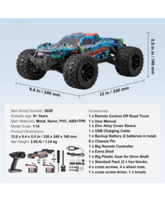 RC Car 1:14, 4WD Off-Road Truck with Extra Shell, 45&deg; Wheelie, Adjustable Speed, 42 km/h Hobby Racing Car for Kids 8+.