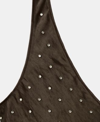 Women's Crystals Satin Crinkled-Effect Top