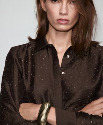 Women's Rhinestones Satin Shirt