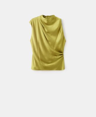 Women's Draped Neck Satin Blouse