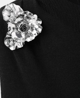 Women's Metallic Flower Knitted Top