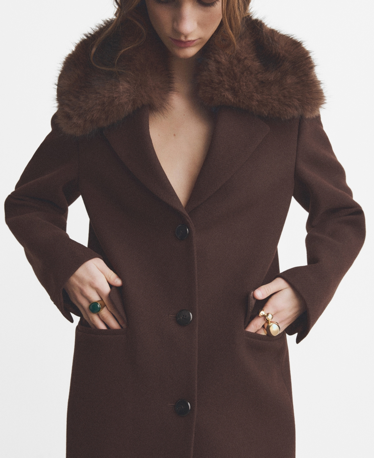 Mango Women's Fur Collar Wool Coat