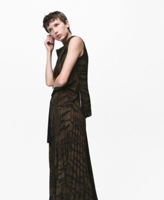 Women's Draped Collar Animal-Print Blouse