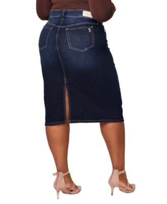 Women's Denim Midi Skirt in 28"length with side vents - Emma