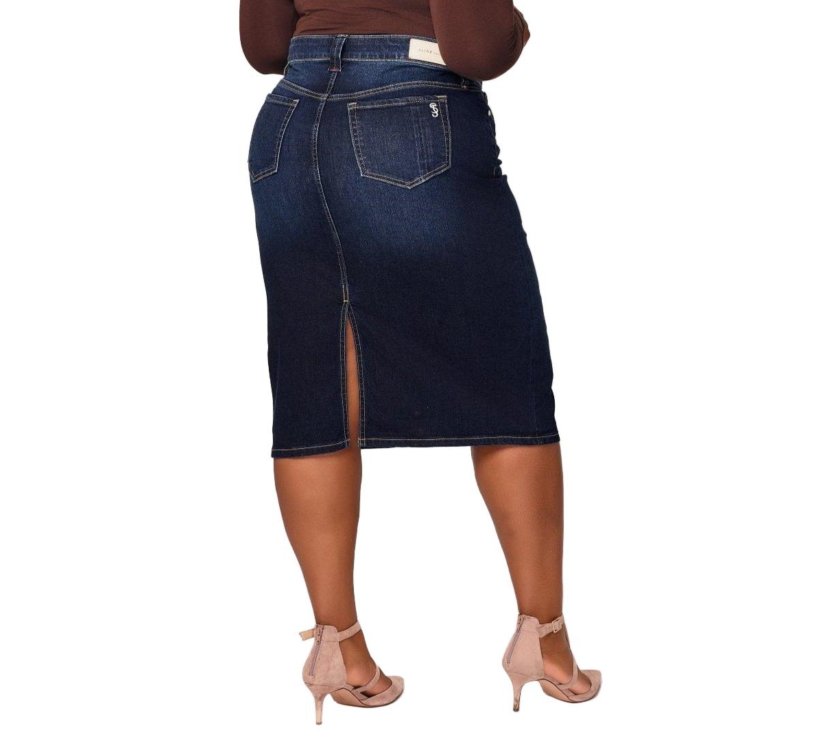 Slink Jeans Women's Denim Midi Skirt 28"length with side vents - Emma