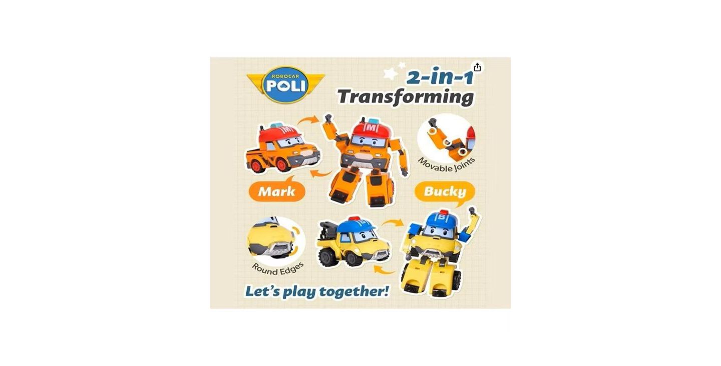 Детская фигурка Robocar Poli Bucky 4" Transforming Action Figure, Ages 3+ — фото 6