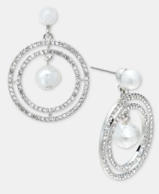 Pav&eacute; & Imitation Pearl Orbital Drop Earrings