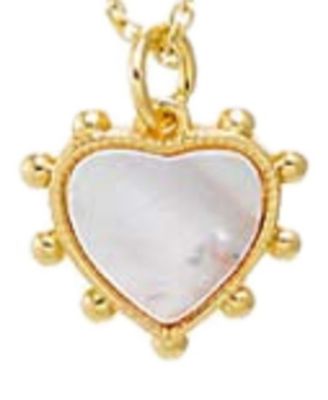 Ball Rimmed Heart MOP Gold Plated Pendant Necklace