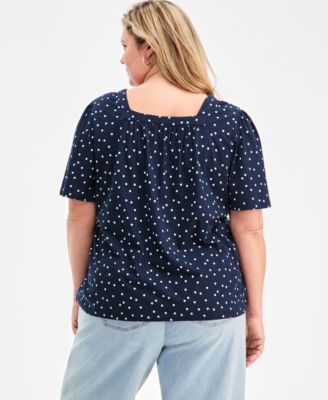 Plus Size Short Flutter-Sleeve Square-Neck Knit Top