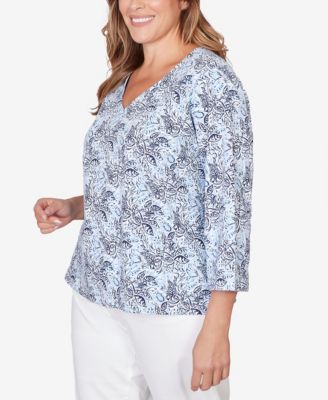 Plus Size Printed Stretch Jersey V-Neck Top
