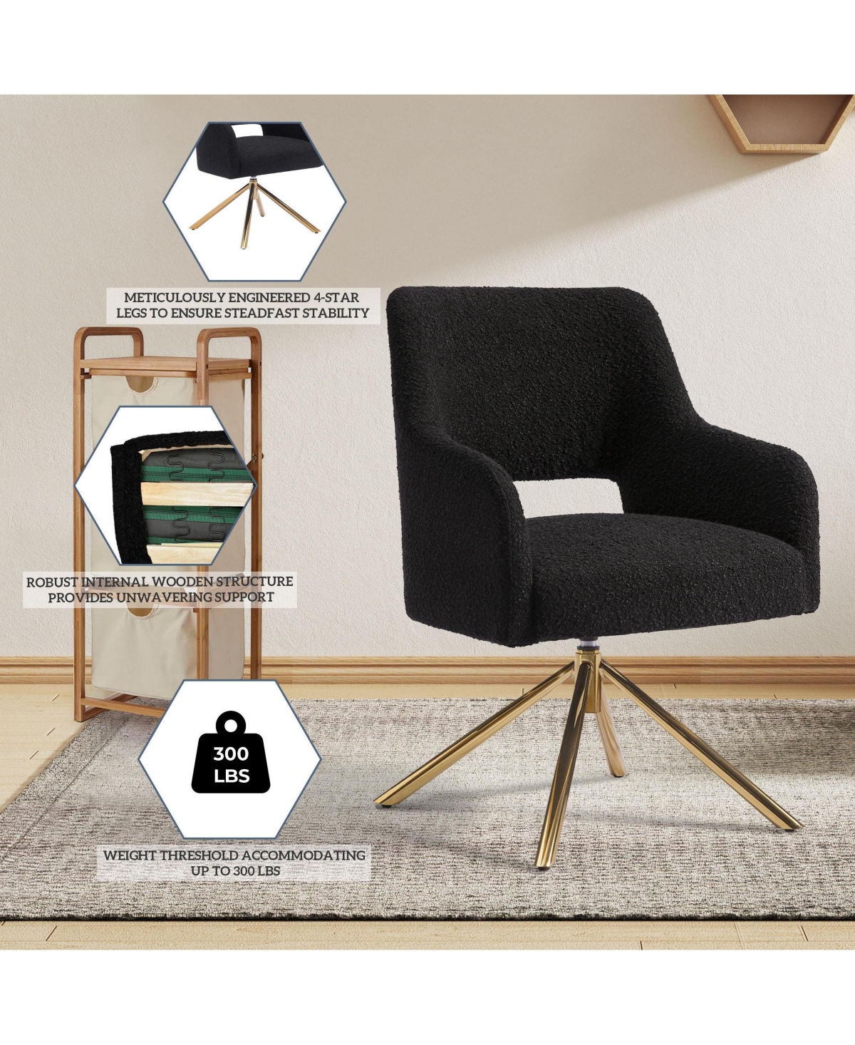 Mid-Century Modern Large Boucle Swivel Accent Arm Chair