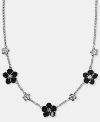 Karl Lagerfeld Paris Crystal Logo Flower Collar Necklace 16 3 extender - Black 42$