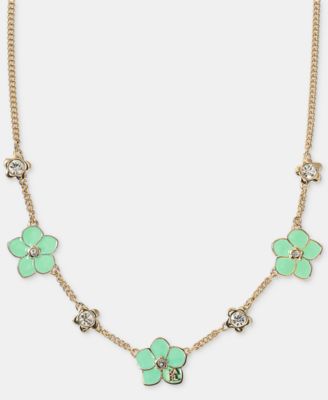Crystal & Logo Flower Collar Necklace, 16" + 3" extender 