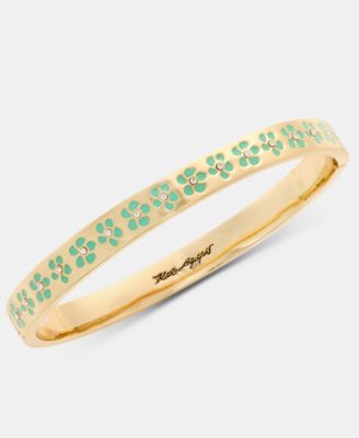 Gold-Tone Colored Flower Inlay Polished Bangle Bracelet