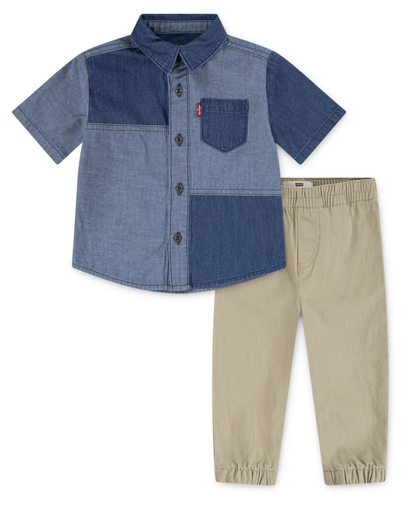 Комплект Levi's Shadeblock Shirt and Jogger Pants, 2-Piece Set для мальчиков-малышей, цвет: Синий / Хаки — фото 1