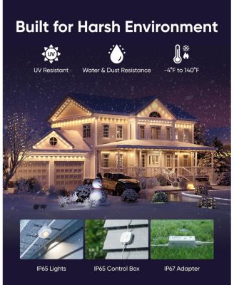 Permanent Outdoor Lights E22, 100ft+ 50ft kit (Total 150ft) with 90 Triple-LED Lights