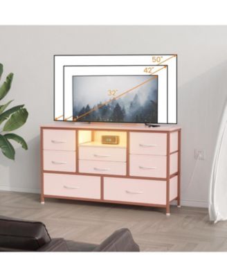 Modern 8-Drawer Dresser TV Stand with RGB LED Lighting, Power Outlet & USB Ports – Fits 55" TVs, Versatile Storage
