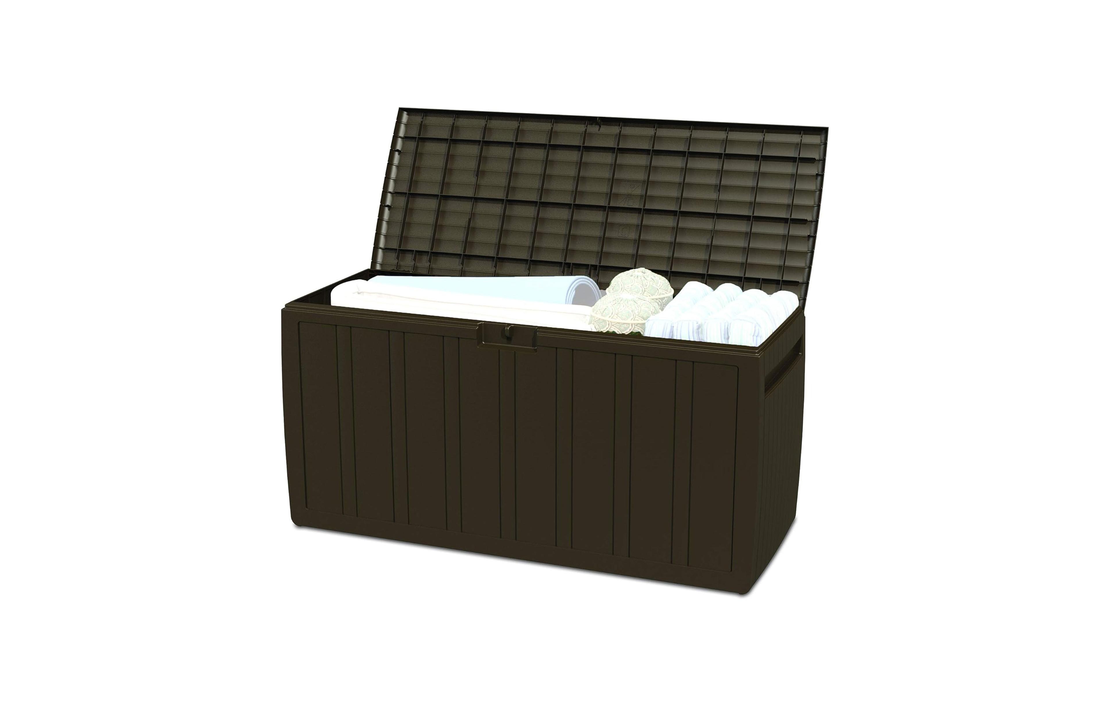 Ram Quality Products Outdoor Backyard Patio Storage Deck Box, 71 Gallon, Brown