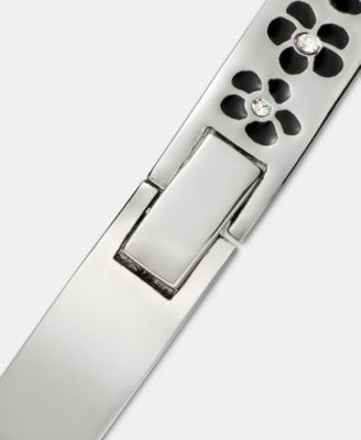 Gold-Tone Colored Flower Inlay Polished Bangle Bracelet