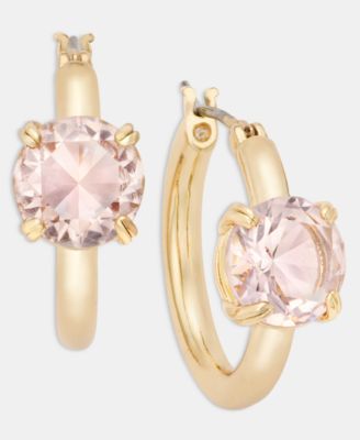 Gold-Tone Colored Stone Solitaire Small Hoop Earrings, 0.57"