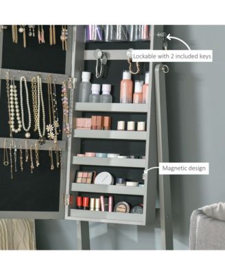 Full Body Mirro Jewelry Cabinet w/ LED Lights & 5-Tier Storage Shelves,