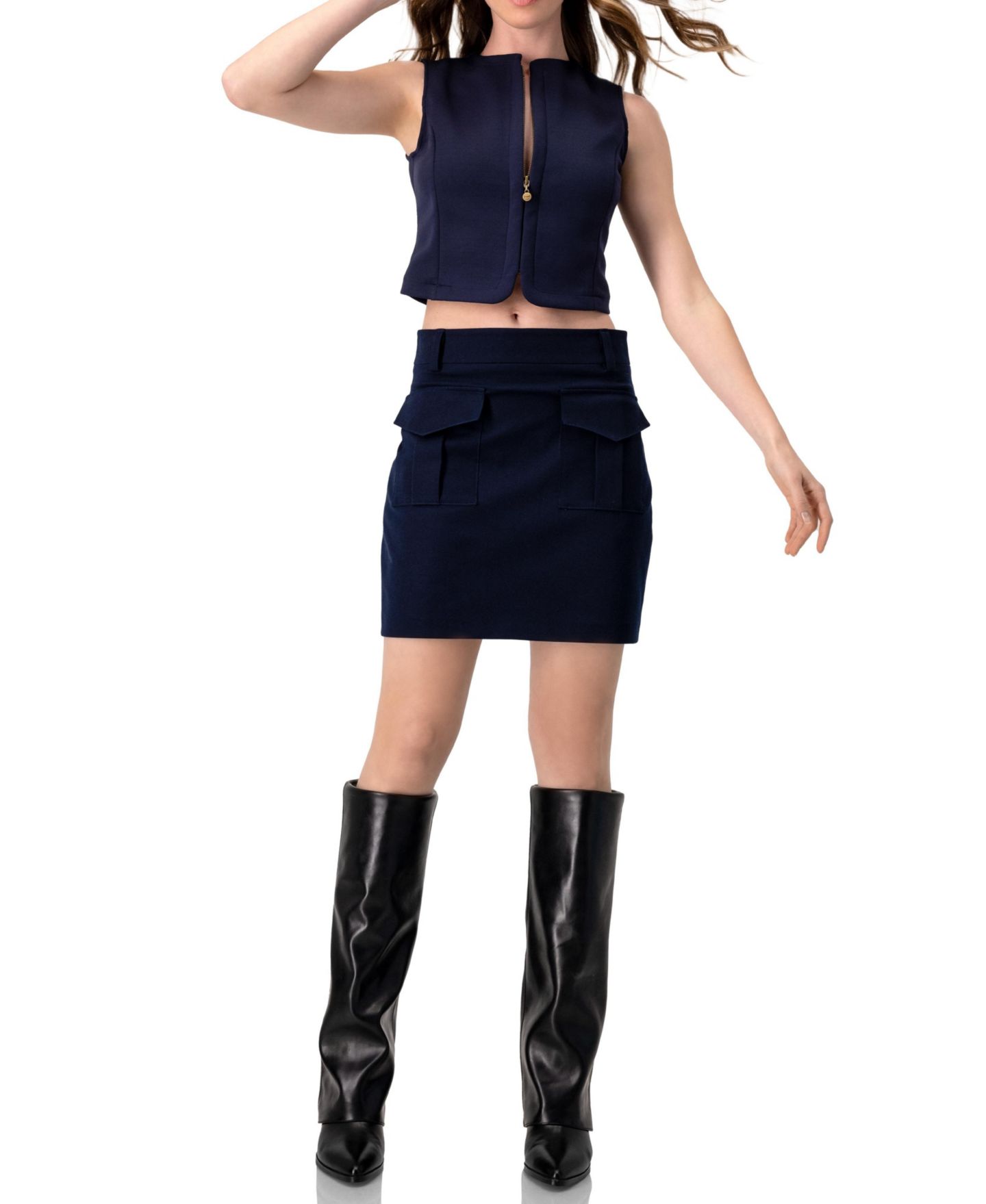 Женский топ Ivonne Front-Zip Crop, цвет: Тёмно-синий — фото 6