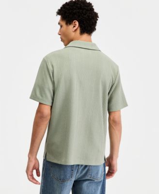 Men's Textured Chevron Knit Short Sleeve Button-Front Camp Shirt
