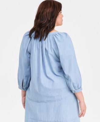 Plus Size Cotton Trapunto-Stitch Top