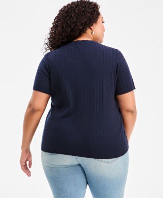Plus Size Ribbed Short-Sleeve Sweater