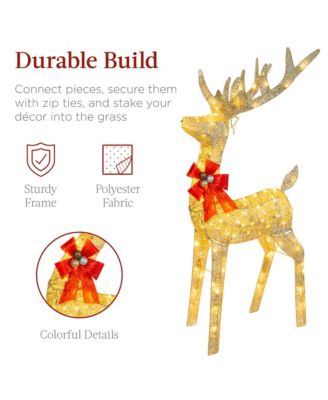 Lighted Christmas 4ft Reindeer & Sleigh Outdoor Yard Decoration Set w/ 205 LED Lights, Stakes