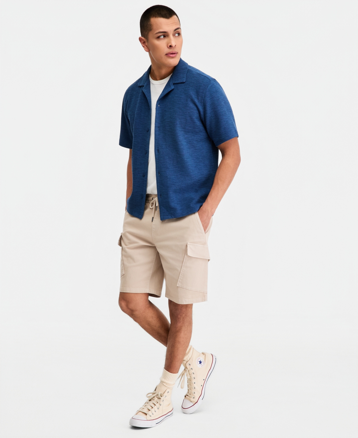 Sun + Stone Men's Michael Textured Short-Sleeve Camp Shirt, Macy's Exclusive