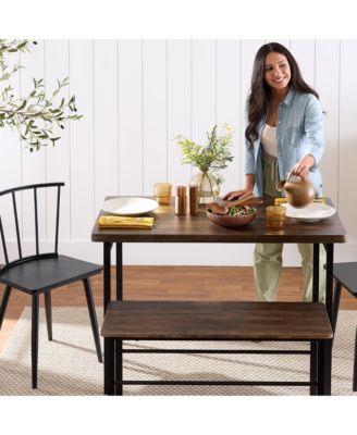 4-Piece Dining Kitchen Table Set w/ 2 Spindle-Back Chairs, Bench