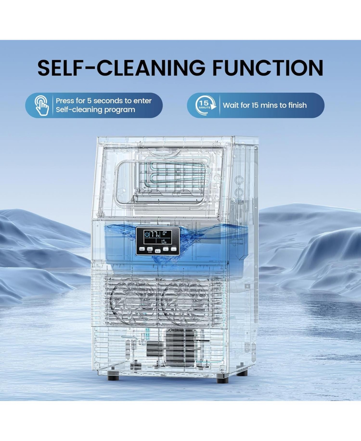 Cowsar Commercial Ice Maker Machine,66Lbs/24H Stainless Steel Undercounter Ice Maker with 8Lbs Storage Capacity,Self-Cleaning Freestanding Ice Machine