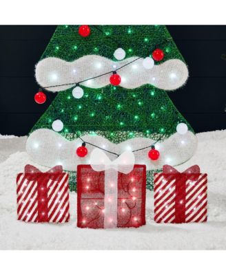 6ft Lighted 2D Christmas Tree Outdoor Decor w/ 170 LED Lights, Gift Boxes, Storage Bag